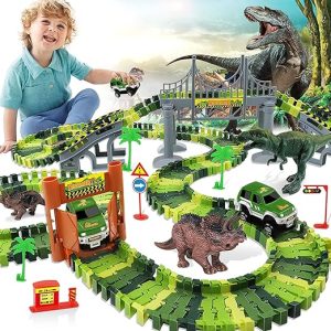 Dinosaur World Road Race Car Track with Flexible Track
